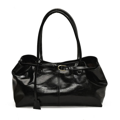 Oil PU Leather Hobo Handbag Slouchy Shoulder Bag Retro Top-Handle Bag Large Work Bags for Women Gilrls Tote Work Shopping Travel