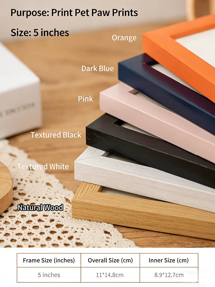 5 Inch Solid Wood Picture Frame Inkless Ink Pad Kit Baby Hand Foot Print Pet Paw Imprint Frame Keepsake Decor Indoor Display