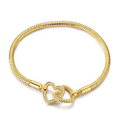 Original Bracelet 925 Sterling Silver Charm Bracelet 17-20CM Golden Heart Love Key Clover Bracelet Bangle Women Jewelry Gift