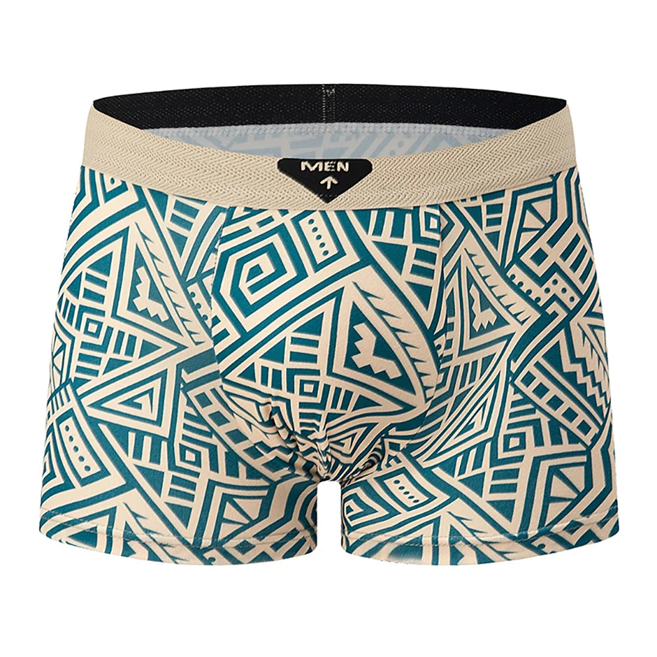 4-piece Set Of Men's Seasonal Fashionable Printed Underwear Comfortable Elastic Waist Flat Angle Pants Plus Size Casual Shorts