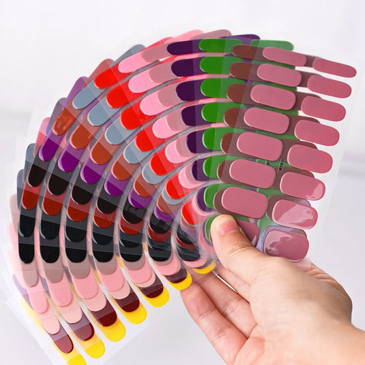 16Tips French Semi-Cured Gel Nail Wraps Sticker Pure Color Full Cover UV Gel Nail Polish Wraps Long-Lasting Nail Extension Decal