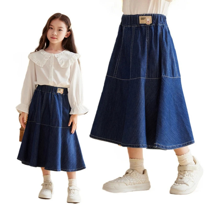 Fashion Girl Skirt Jeans Denim Skirt Mid Length A Line Teenager Girls Clothes Kids Children School Outfit Casual Plus Size