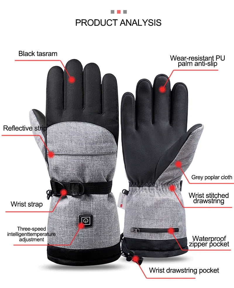 Men Electric Heated Skiing Gloves Smart Electrical  Winter Warm with Battery Case Gloves Touch Screen Electric Heated Equipment