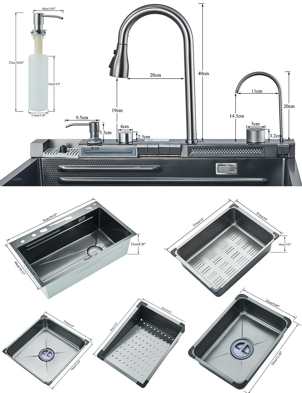 304 Stainless Steel Kitchen Waterfall Sink Digital Display Large Single Sink Dish Basin Sink With Multifunction Touch Waterfall