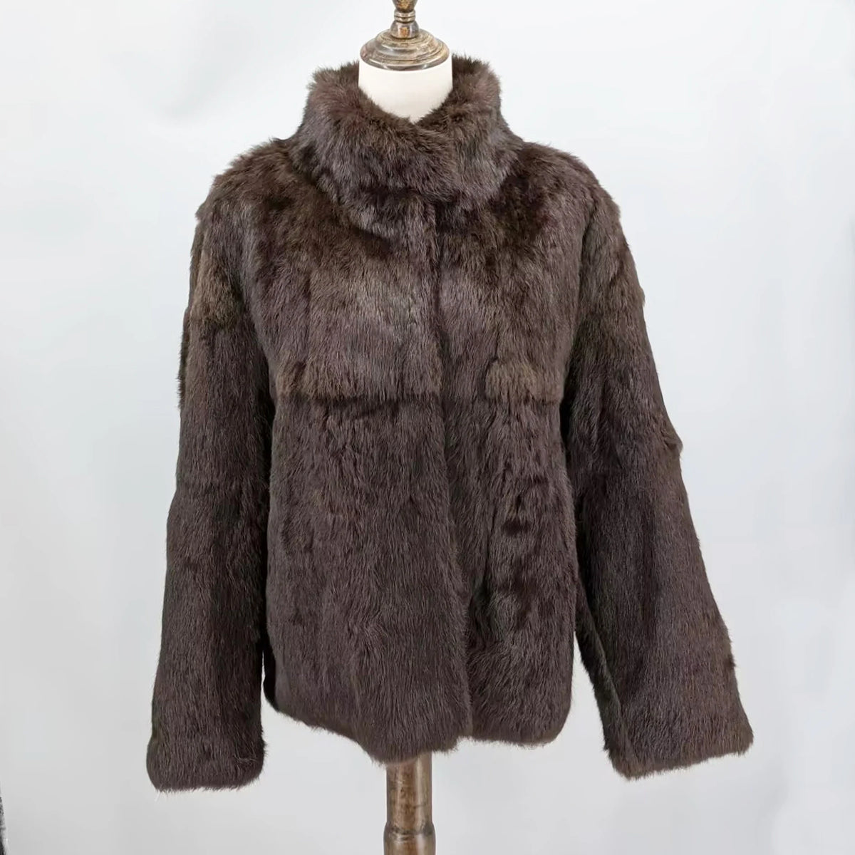 Women Real Rabbit Fur Coat High Collar Winter Jacket Make of One Rabbit Fur Cross Mink Pattern