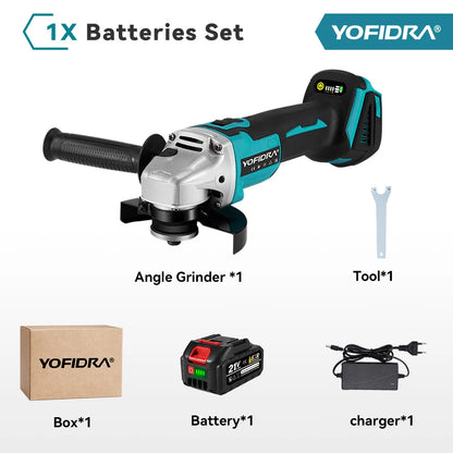 YOFIDRA 125mm 4 Gears Brushless Electric Angle Grinder Metal Wood Grinding Polishing Cutting Power Tool For Makita Battery Pin