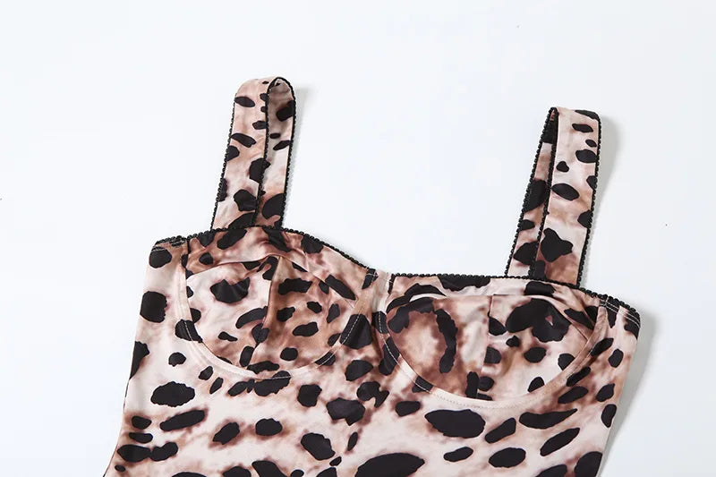 VEITCHE Leopard Printed Women Summer Jumpsuits Sexy Hot Popular Low Neck Spaghetti Strap Skinny Overalls Female Trend Midnight