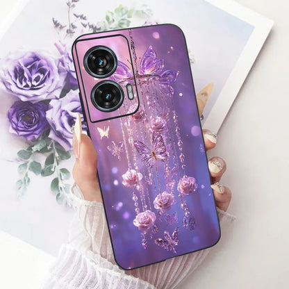Case For Motorola Edge 50 Fusion Cover XT2429-1 Popular Flower Soft Black Silicone Phone Cases For Motorola G96 5G MotoG96 Funda