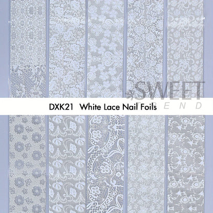 10/20pcs Elegant Black White Lace Flowers Nail Transfer Foils Fantasy Retro Floral Starry Sky Paper Sticker Manicure Accessories