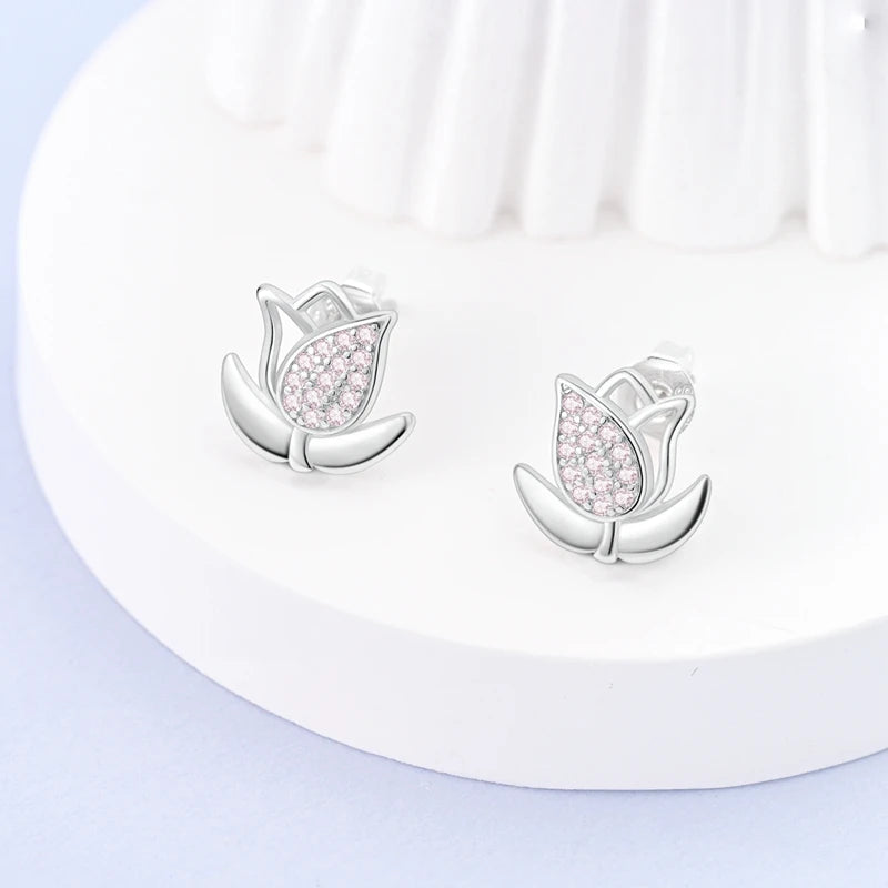 925 Sterling Silver Earrings Jewelry Hoop Flower Ear Studs Campanula Sparkling Pave Earring Wedding Gift For Women Anniversary