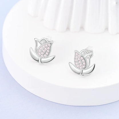 925 Sterling Silver Earrings Jewelry Hoop Flower Ear Studs Campanula Sparkling Pave Earring Wedding Gift For Women Anniversary