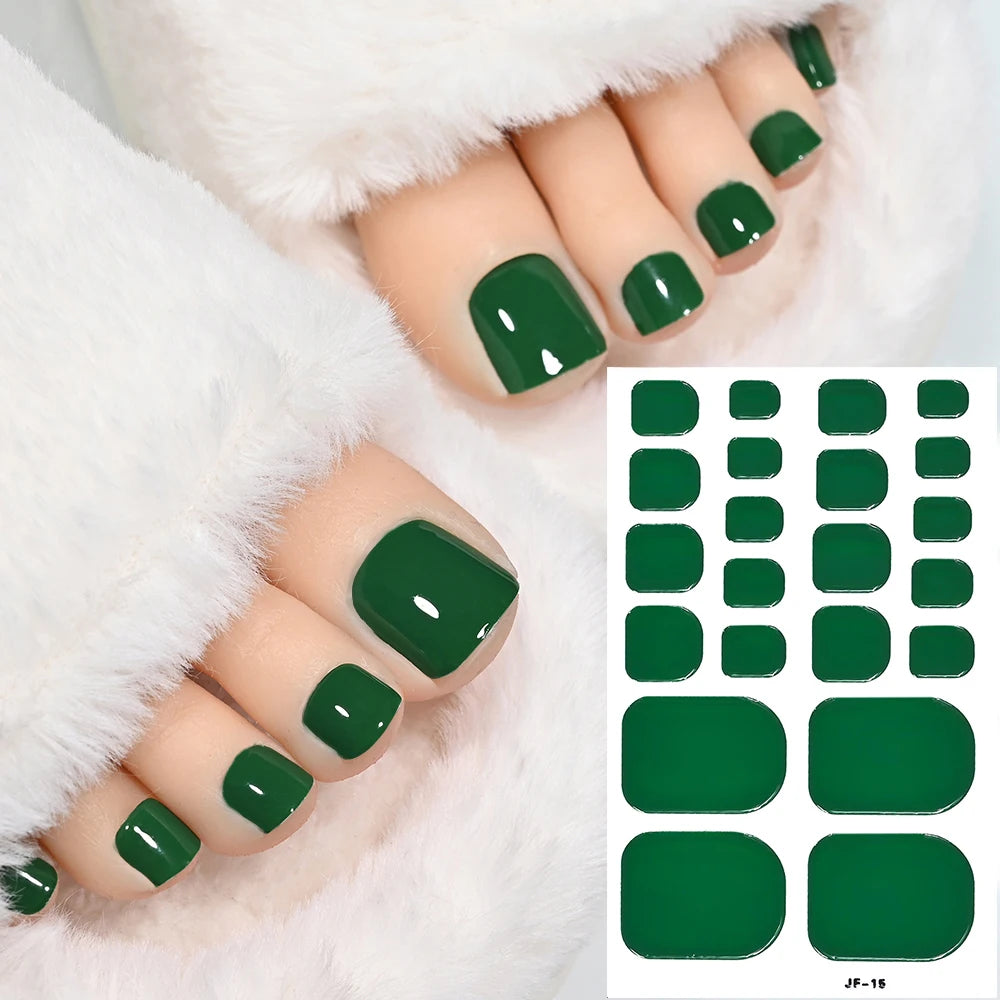 1Sheet=22Tips Glossy Red Toe Nail Stickers Full Cover Solid Color Press On Toenails Patch UV Baking Free Foot Gel Polish Wraps #