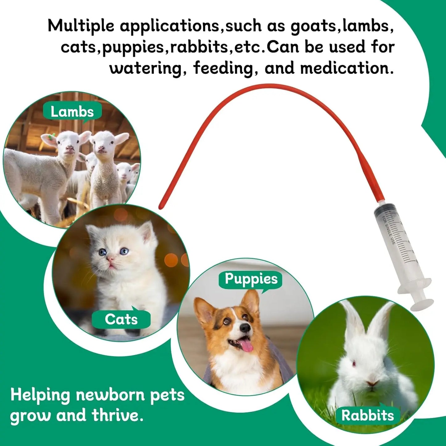 Lamb Feeding Syringe with 2 Red Tube 60ml Reusable Drench Goat Syringe for Lamb Dog Sheep Piglet Rabbit Feeding
