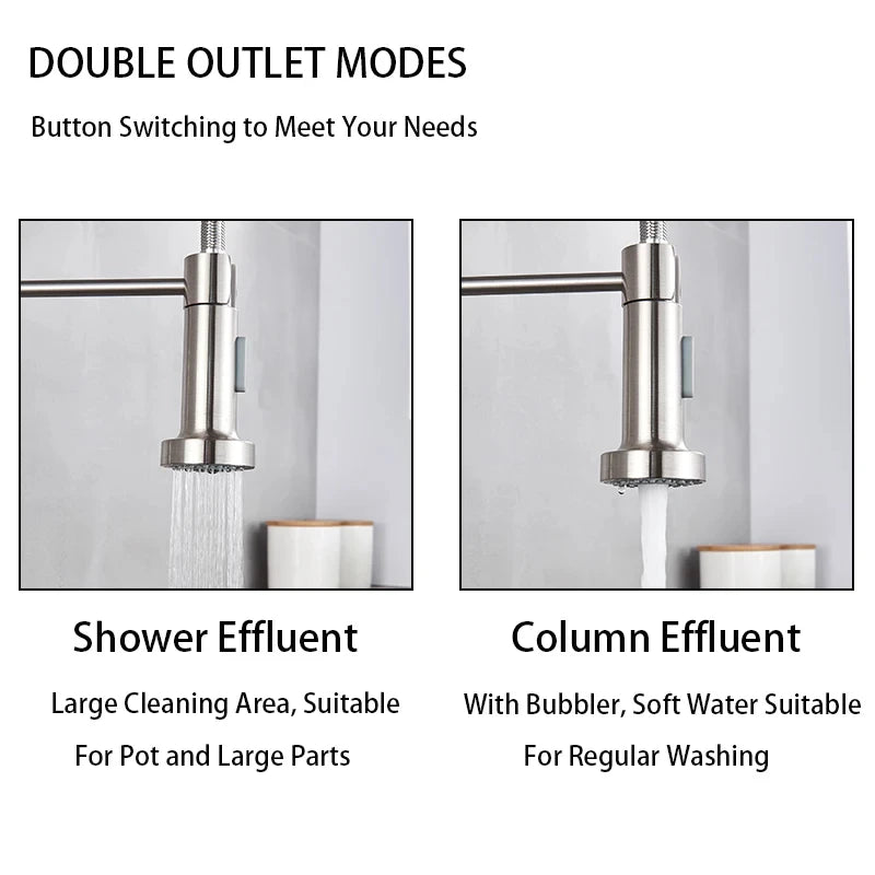 Kitchen Faucets Brush Brass Faucets for Kitchen Sink Single Lever Pull Out Spring Spout Mixers Tap Hot Cold Water Crane