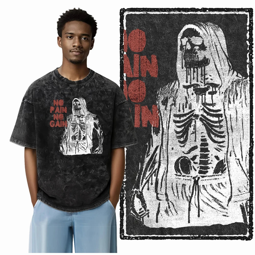 YG BODY BUILDING Printed Cotton Acid Washed Graphic Unisex T Shirt Cool CROSSFIT Streetwear Men Tshirts Big Size Tee for Men