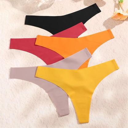3PCS Women Ice Silk Seamless Thongs Underpants Sexy V-Waist Ultra-thin Panties Girls Low Rise Invisible G-string Lingerie XS-XL