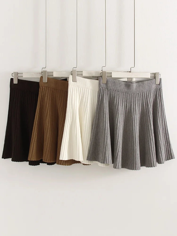 Autumn Knit White Mini Pleated Skirts For Women A Line Skirt Gray High Waist Women Knitted Pleated Short Skirts Korean Fashion