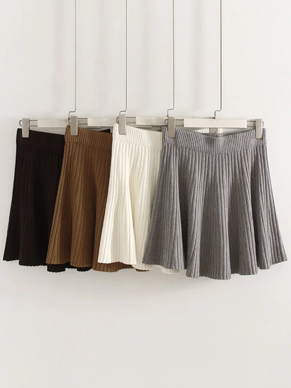 Autumn Knit White Mini Pleated Skirts For Women A Line Skirt Gray High Waist Women Knitted Pleated Short Skirts Korean Fashion