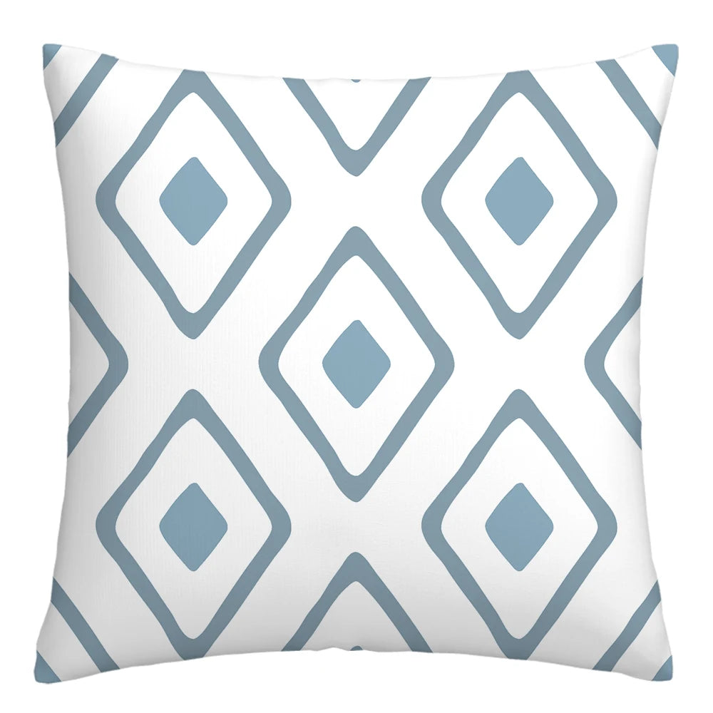 Lake blue white geometric linen pillowcase sofa cushion cover home decoration can be customized for you 40x40 45x45 50x50 60x60