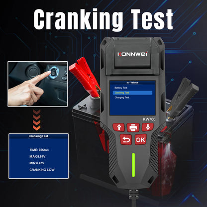 KONNWEI KW700 12/24V Car Truck Battery Tester 10-2000CCA With Printer Cranking Charging Test Tool Battery Analyzer Cranking Test
