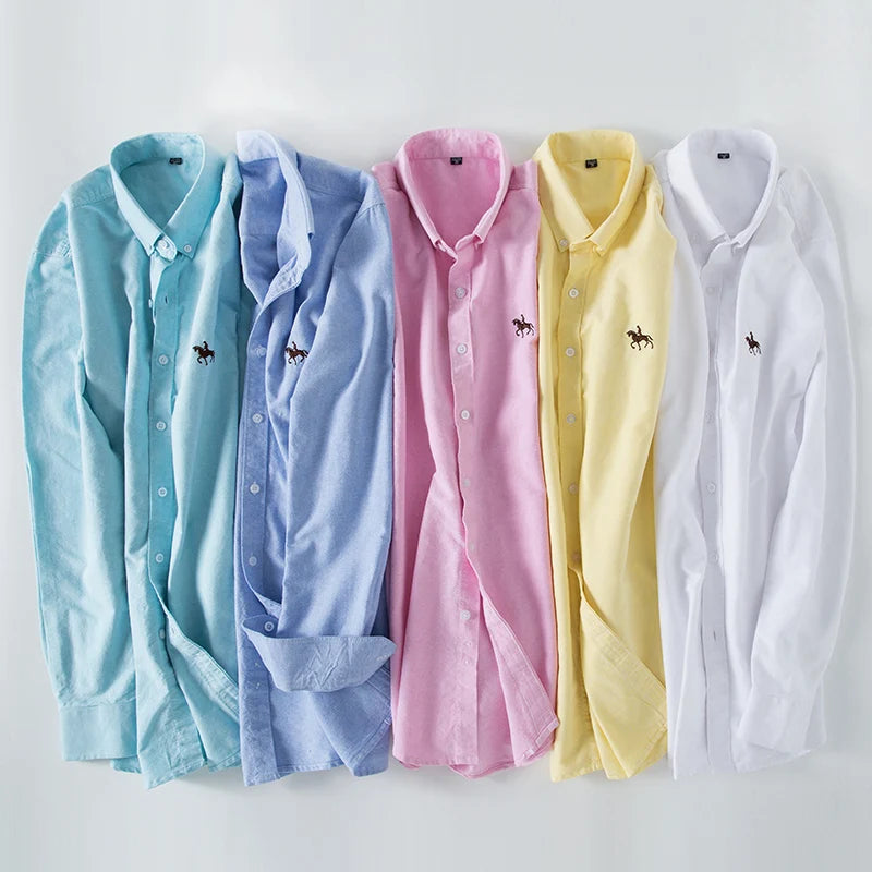 Large Size Full Men's Shirts 100% Pure Cotton Oxford Business Casual Shirt Soft Slim Fit Formal Plain Shirt Long Sleeve Clothes