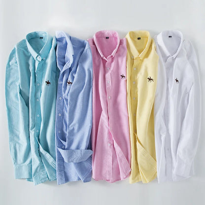 Large Size Full Men's Shirts 100% Pure Cotton Oxford Business Casual Shirt Soft Slim Fit Formal Plain Shirt Long Sleeve Clothes