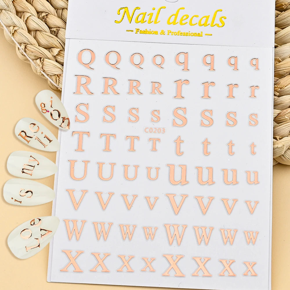 3D Glittery Gothic Letter Design Nail Art Stickers Uppercase Alphabet Letters Artistic Designs DIY Nail Art Decals Decoration #1