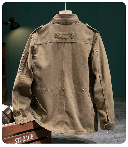 American Retro Style Men's Spring Casual Jackets Heavyweight Cotton Multi-Pockets Loose Cargo Jacket Fashion Outerwear