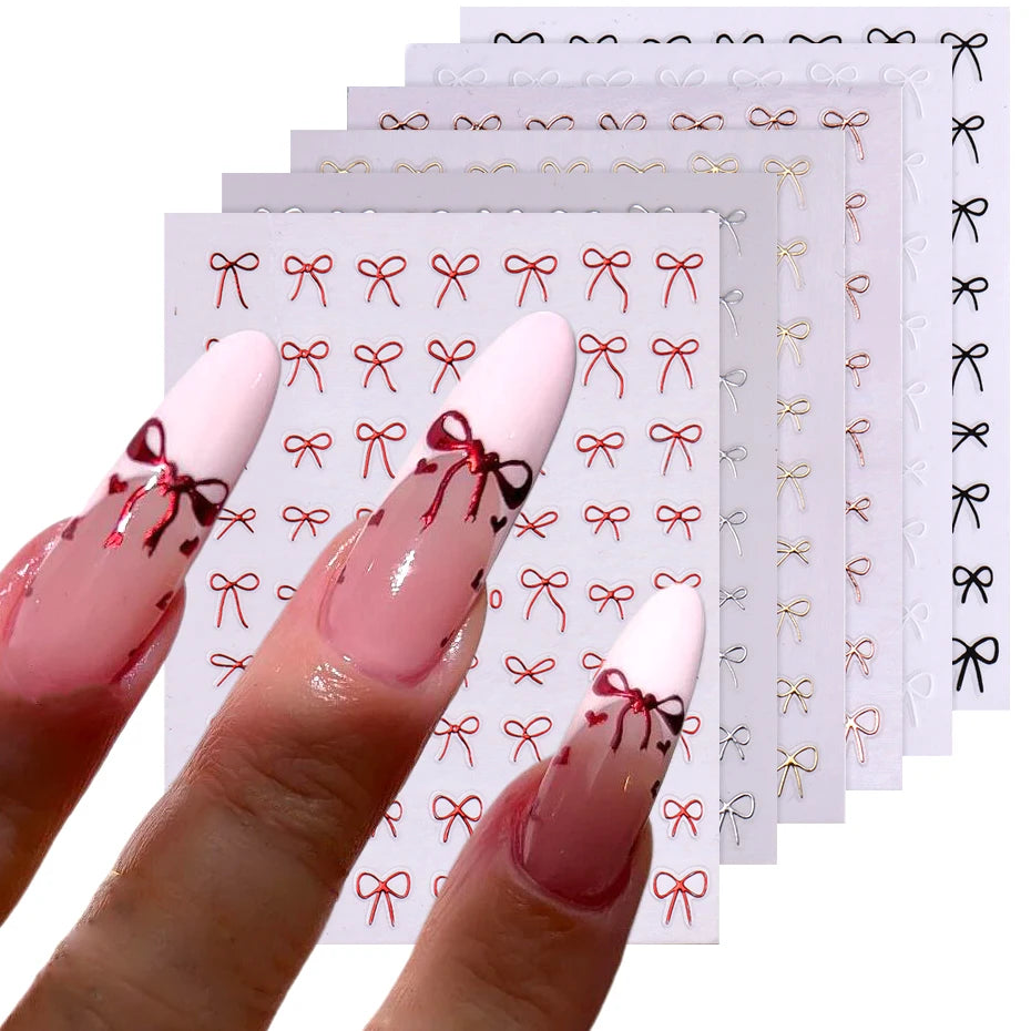 6pcs/set 3D Small Bow Ribbon Bowknot Y2K Nail Sticker Mini Kawaii Japanese Adhesive Decal Valentine's Simple Nail Manicure Decor