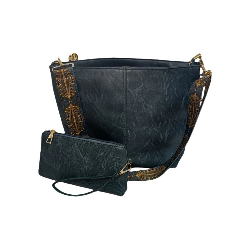 2-Piece Large Capacity Bohemian Wide Strap Soft PU Tote Bag, Shoulder & Handheld Bag, Ideal Birthday Gift