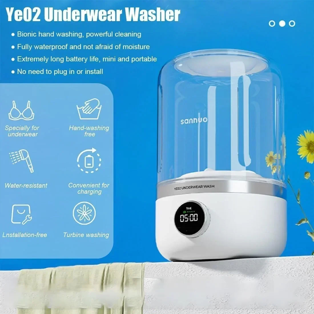 Wireless Washing Machine Portable Underwear Cleaner 1L Mini Socks Washing Machine Dehydratable Laundry Bucket