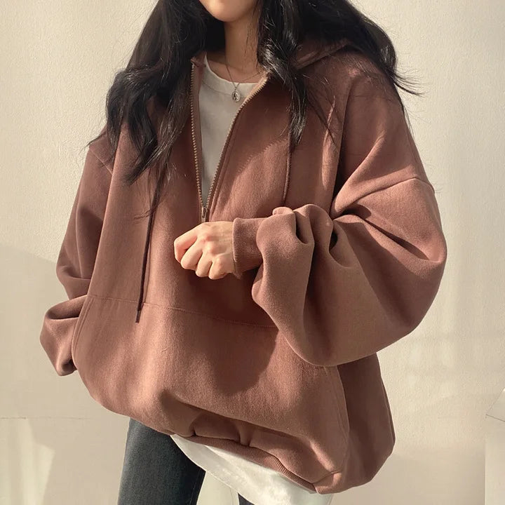 2024 Harajuku Loose Pullover Women Hoodie Oversized Top Summer Zip Up Sweatshirt Female Casual Long Sleeve Pocket Hooded