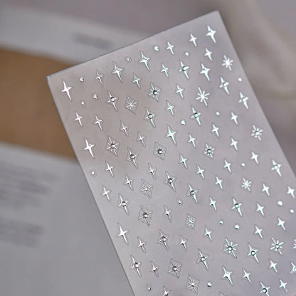 Simple Laser Bronzing Gold Silver Mini Star Rhinestone INS 5D Relief Self Adhesive Nail Art Decoration Sticker 3D Manicure Decal