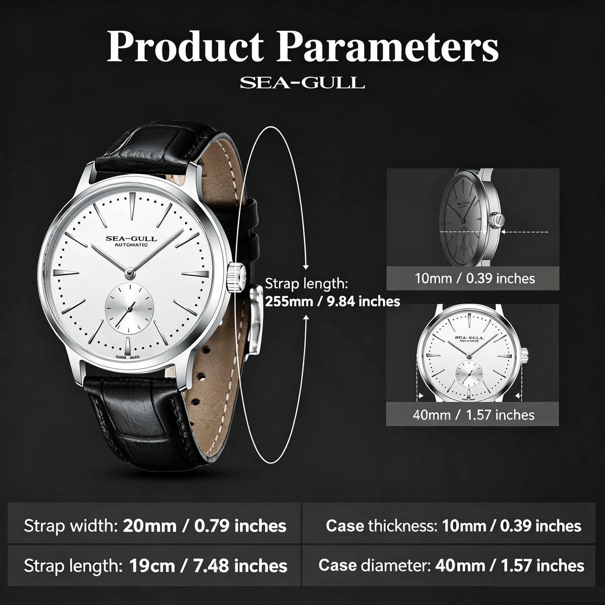Seagull New Business Watch Men's Mechanical Wristwatches 50m Waterproof Leather Valentine Male Watches Relogio Masculino 6075