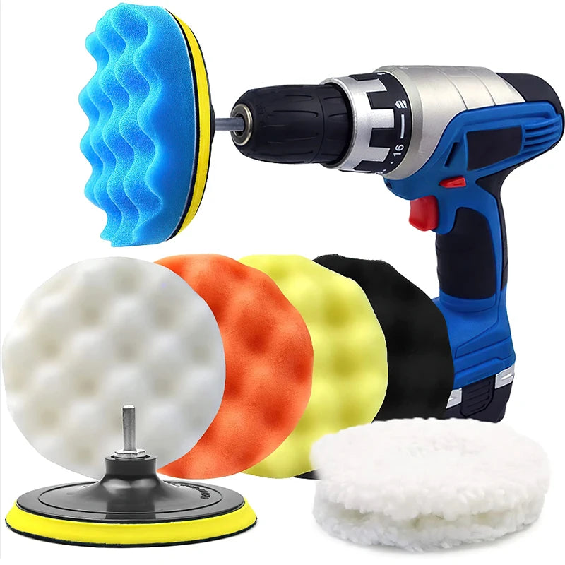 8Pcs 3-7Inch Foam Polishing Pad Set Thread Buffing Disc with Drill Adaptor for Auto Car Polisher Detailing Power Tools