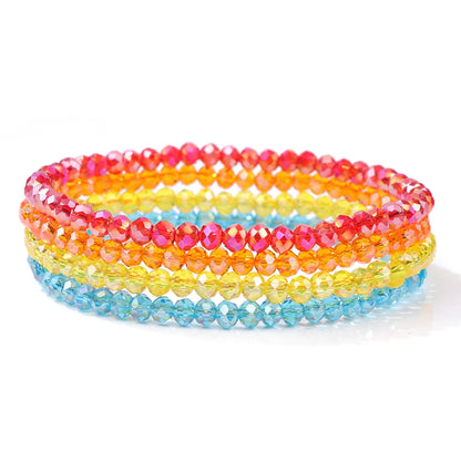 4Pcs/set Shinning Crystal Beads Elastic Bracelet Bohemian Faceted Colorful Crystal Glass Beaded Bracelet Bangles Set For Women