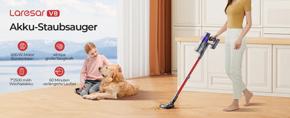 Laresar V8 Cordless Vacuum Cleaner Handheld Car 48000PA 500W 60 Mins Home Appliance Wireless Removable Battery Brushless motor