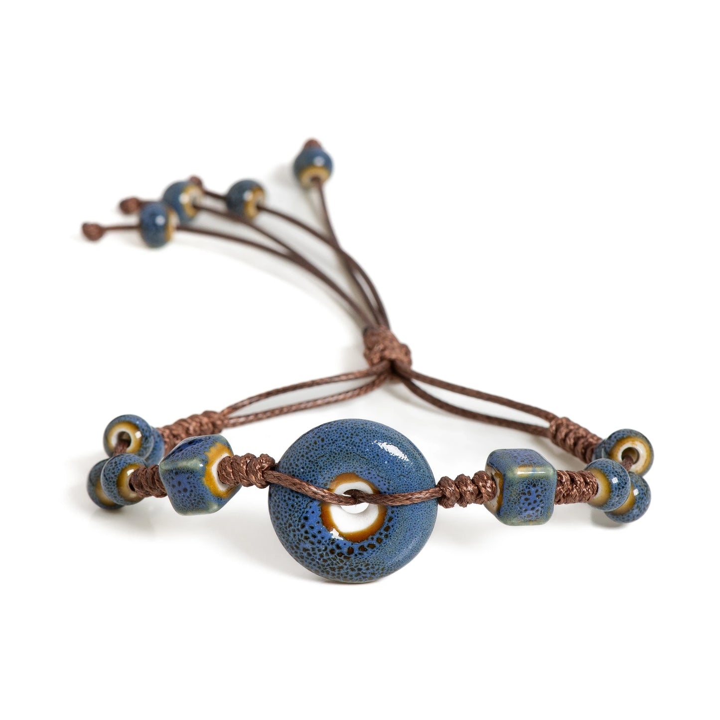 Handmade Glazed Ceramic Peace Buckle Bracelet Adjustable Vintage Boho Jewelry – S02-013