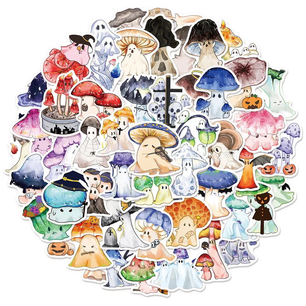 50PCS Halloween Ghost Mushroom Graffiti Stickers, Luggage, Notebook, Speaker, Water Cup, Waterproof Stickers