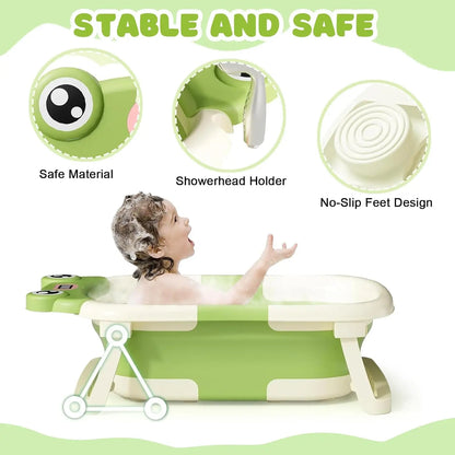 Eco-friendly Baby Bath with Temperature Indicator,Foldable Baby Bathtub for Newborn Baby Bath Tub,Infant Bath Tub with bath mat