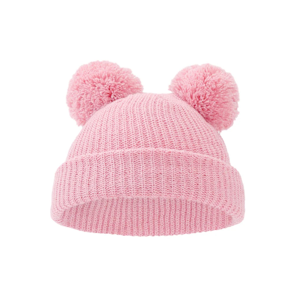 0-12M Solid Knitted Cute Pom Pom Cap Newborn Boys Girls Turban Hats Hospital Bonnets Infant Autumn Winter Headwraps Kid Headwear