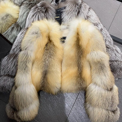 YOLOAgain Women's Natural Fox Fur Jacket 2025 Winter Warm Luxury Real Fox Fur Coat