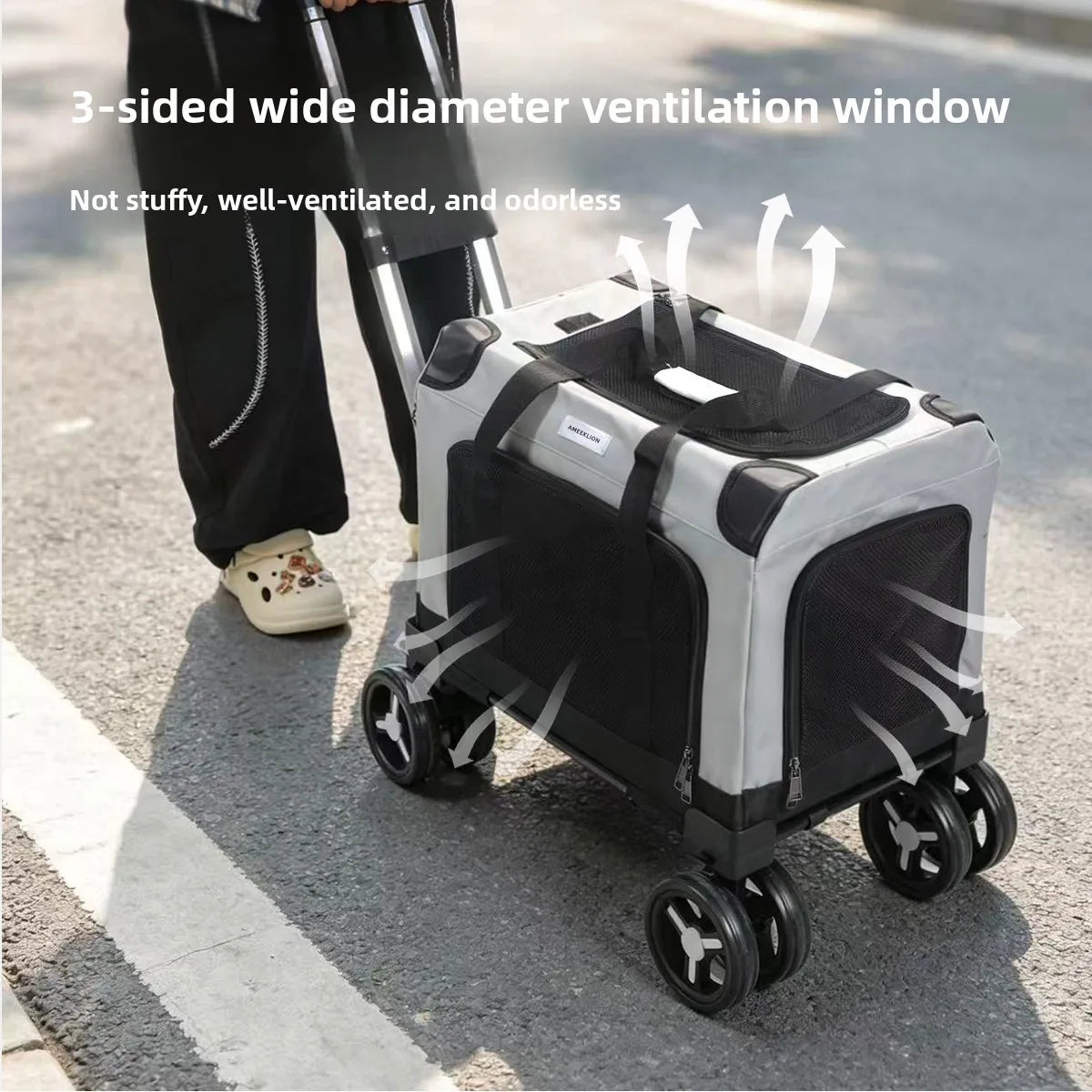 Large Wheel Breathable Pet Rolling Carrier Large Capacity Travel Bag For Two Cats Dogs Portable Car Pet Stroller
