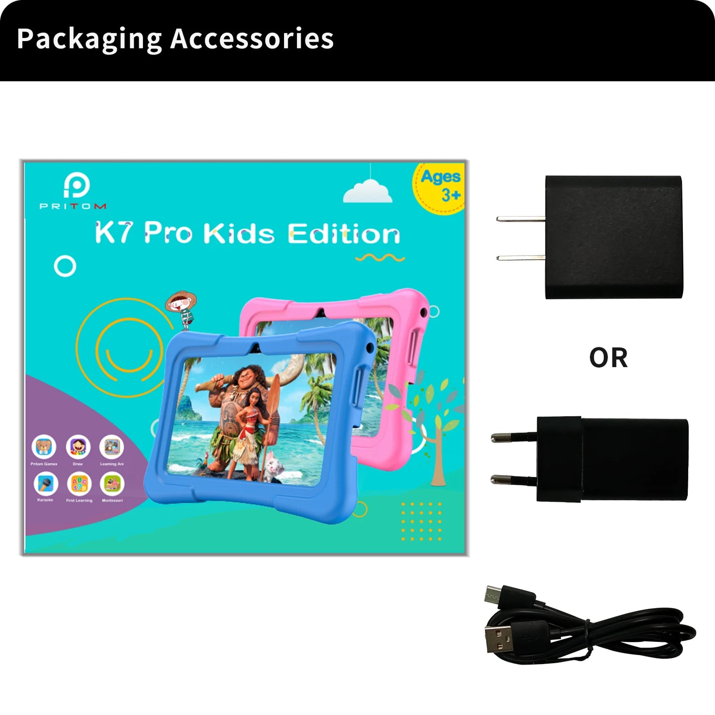 PRITOM Tablet for Kids 7 Inch Android 13 32 GB WiFi Bluetooth Dual Camera Educational Software Installed with Proof Case