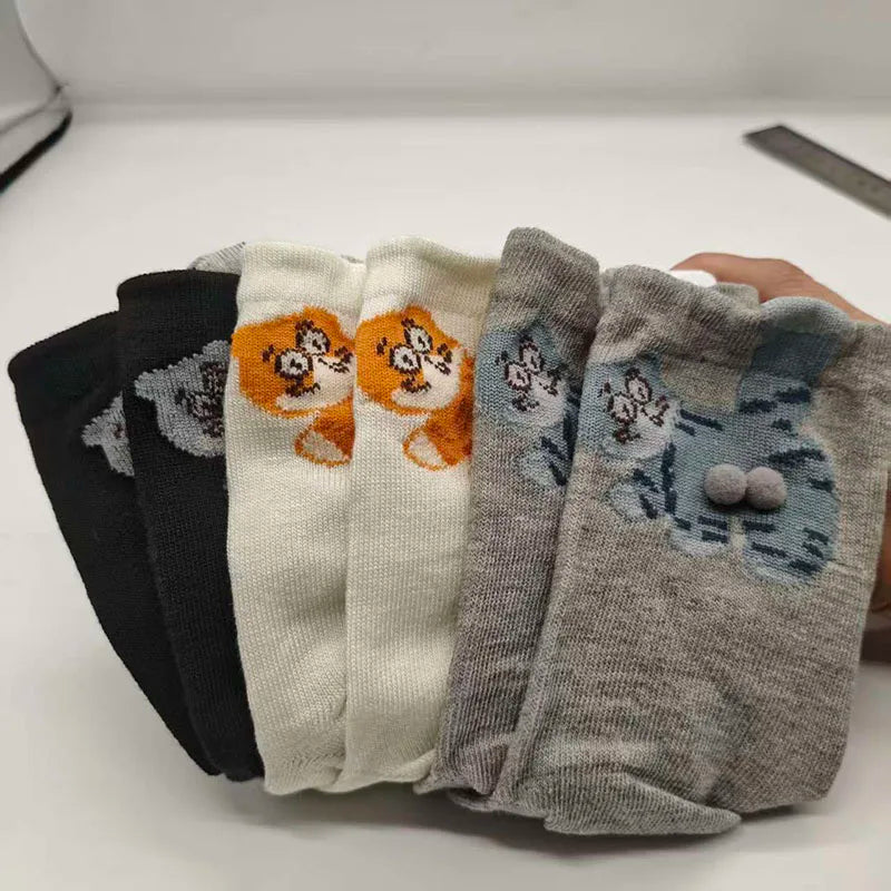 1/3 Pair Three-Dimensional Cat Printed Men female Mid Tube Socks Soft Comfortable Sweat Absorbing Breathable Casual Couples Sock