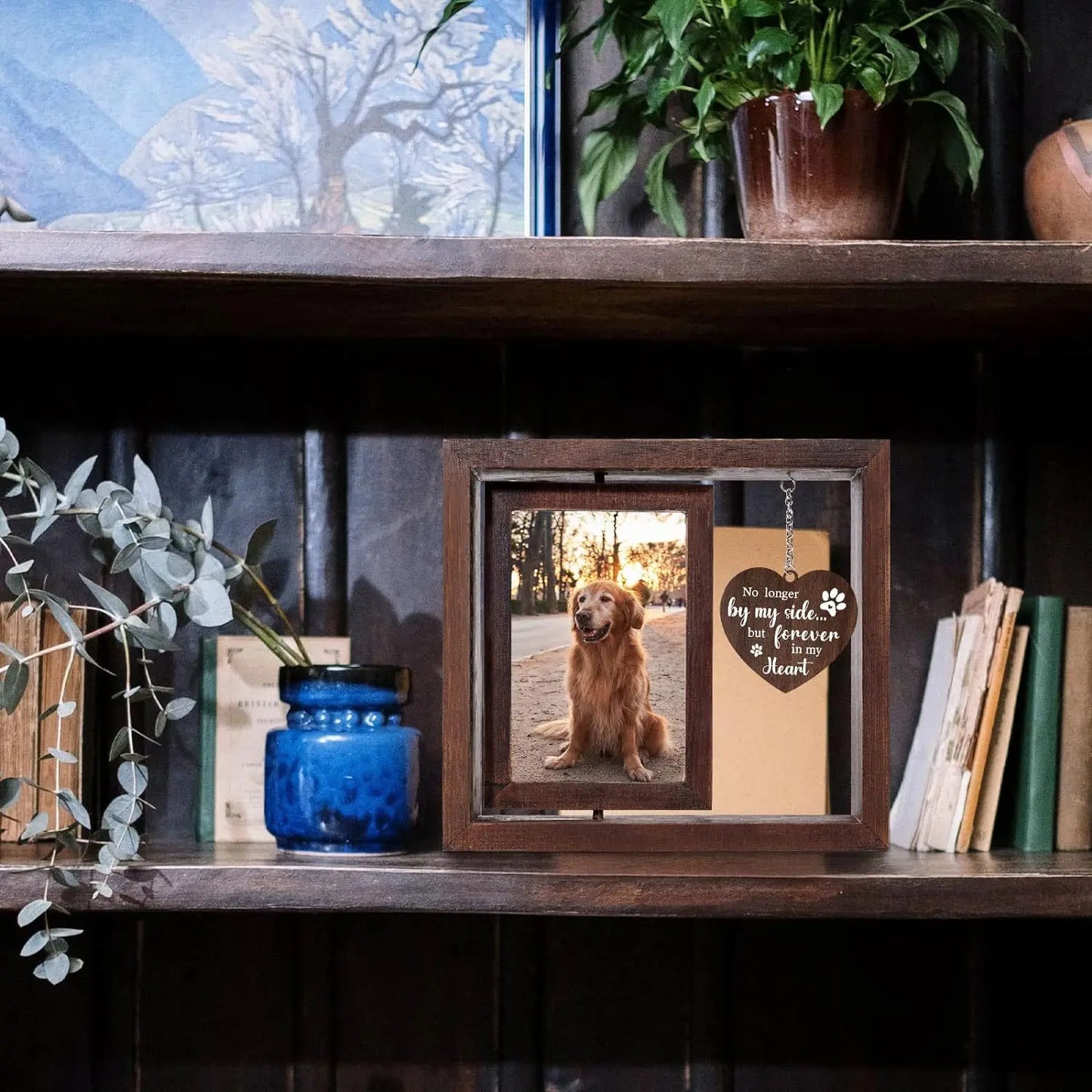 Rotatable 4x6 Photo Wooden Frame Pet Memorial Dog Cat Gift Customizable Picture Frame