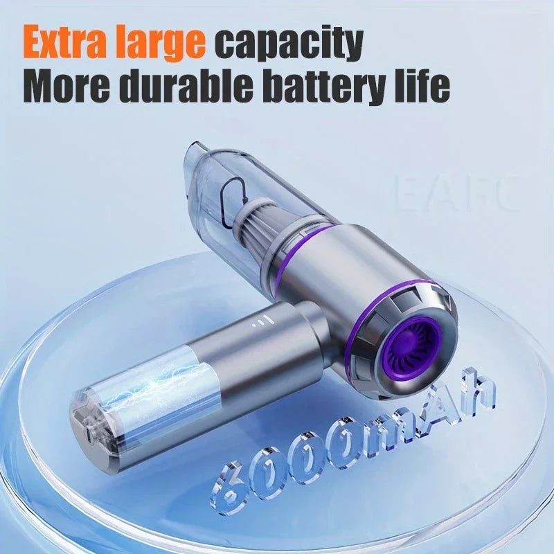 Upgraded Car Vacuum CleanerPowerful 6000mAh Wet/Dry Suction 70dB Low Noise Type-C Charging for Home/Car Cleaning Portable Blower