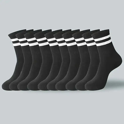 10/20 Pairs Men Women Striped Round Neck Socks Spring Autumn Breathable Odor Proof Sweat Absorbing All-Season Casual Socks
