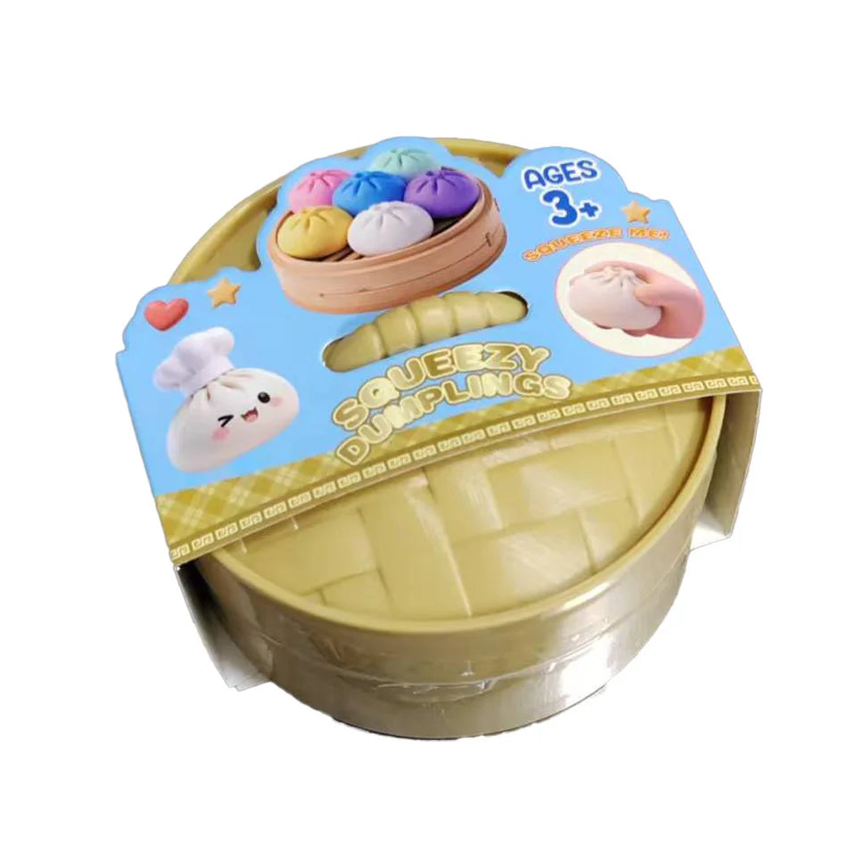 Colorful Dumpling Squishes Stress Balls Fidget Sensory Toys Simulation Food Squishies Bun with Steamer Squeeze Dough Ball Gifts