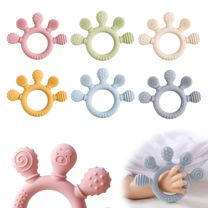 BPA-Free Baby Silicone Teether Sensory Toy Food-Grade Chewable Toy Teething Ring Easy-Grip Infant Teething Toy Newborn Gift